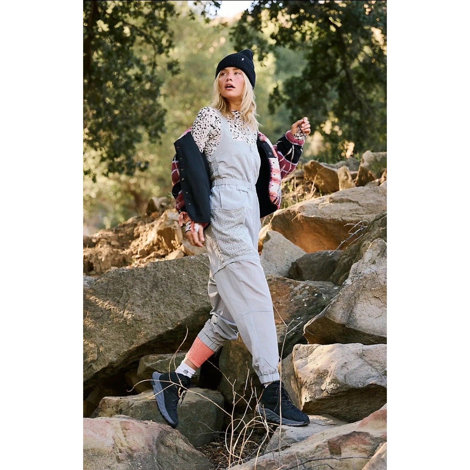 Free People Movement Jumpsuit Chaparral Zip Convertible Hike Gray Large New
